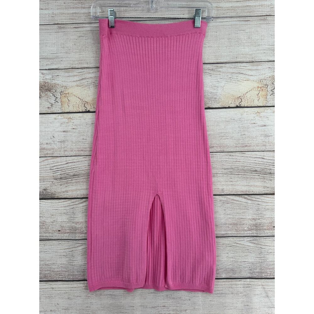 Free People Rib Knit Stretch Pencil Maxi‎ Skirt Womens Small Pink Split Hem
